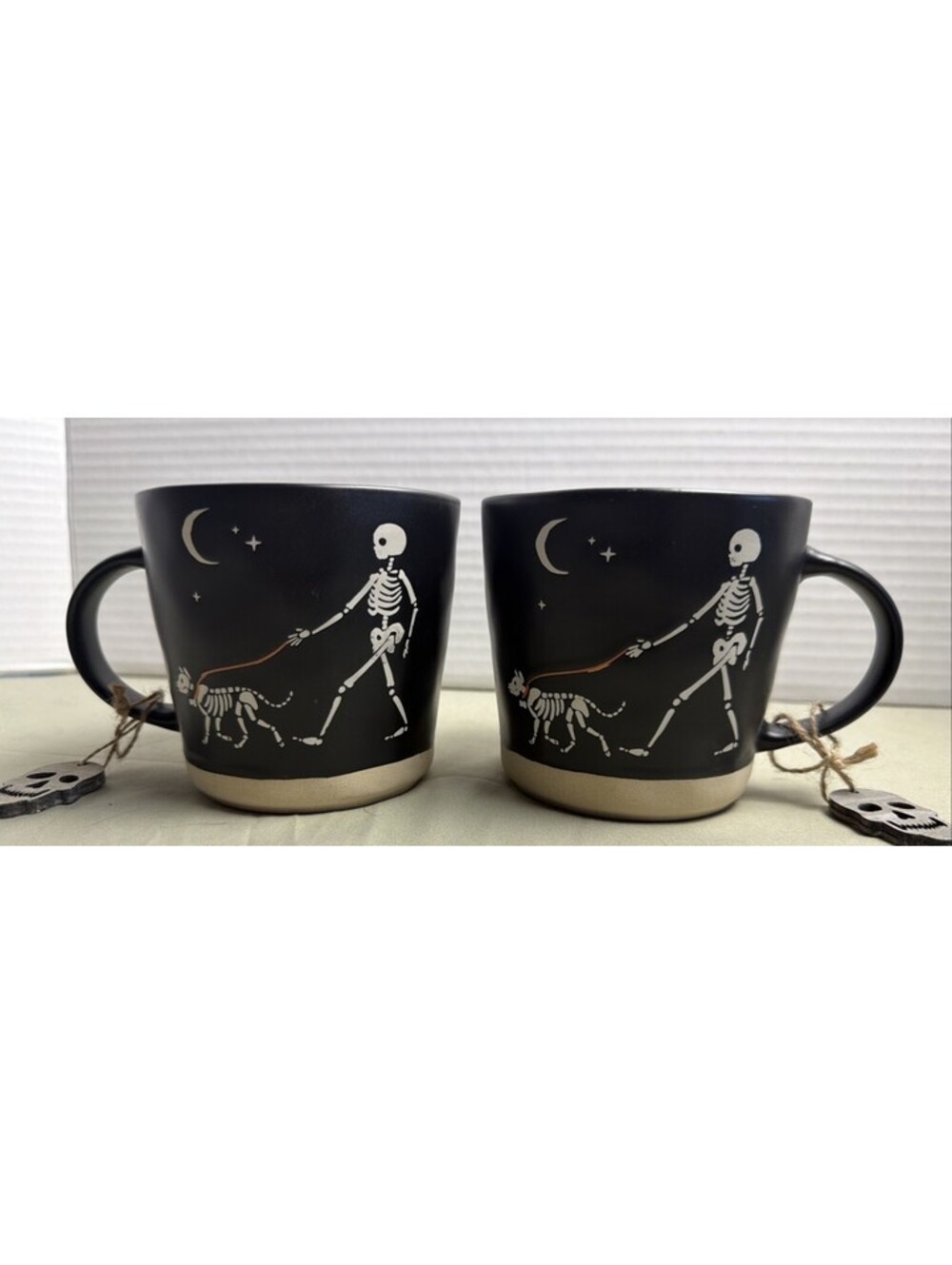 Prima Design SKELETON WALKING SKELETON DOG Halloween Ceramic Mug - NEW Set Of 2